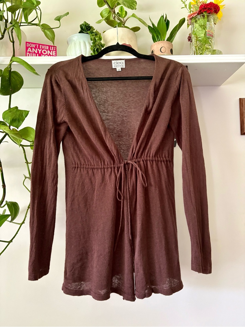 cleo Brown Long-Sleeve Drawstring Cardigan Top